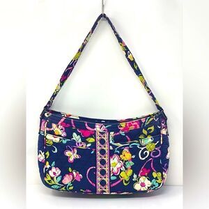 Vera Bradley 11” Blue Floral Garden Soft Shoulder Strap Zipper Close Purse